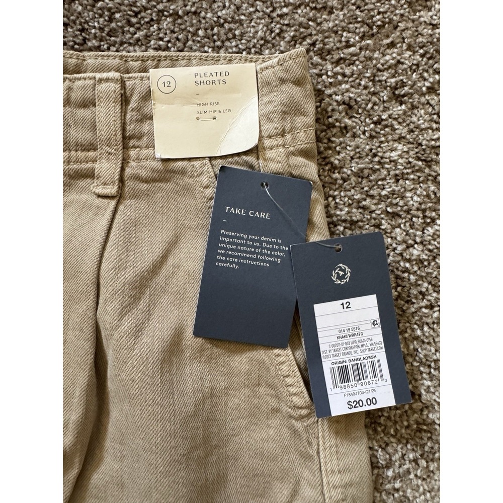 Universal Thread Women Sz 12 Khaki High Rise Pleated A-Line Denim Shorts